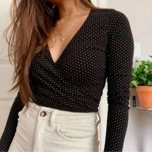Brandy Melville Black And White Polka Dot Wrap Top